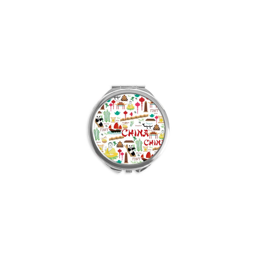 Diythinker China Panda Hand Compact Mirror Round Portable Pocket Glass