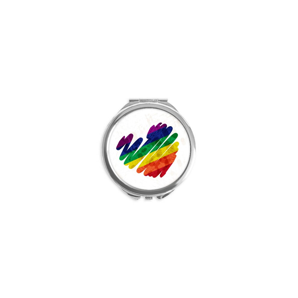 Diythinker Painting Heart Lgbt Rainbow Hand Compact Mirror Round Portable Pocket Glass