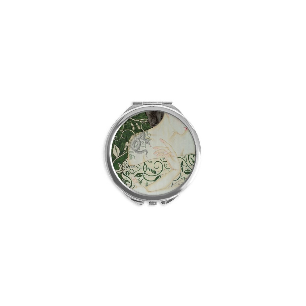 Diythinker Beauty Vine Snake Chinese Style Watercolor Hand Compact Mirror Round Portable Pocket Glass