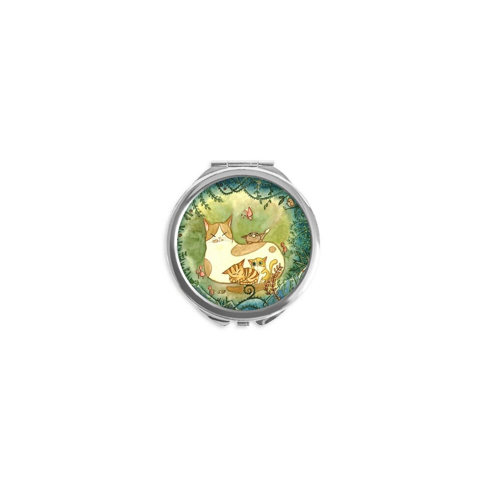 Diythinker Miaoji Painting Cat Faly Fantasy Hand Compact Mirror Round Portable Pocket Glass