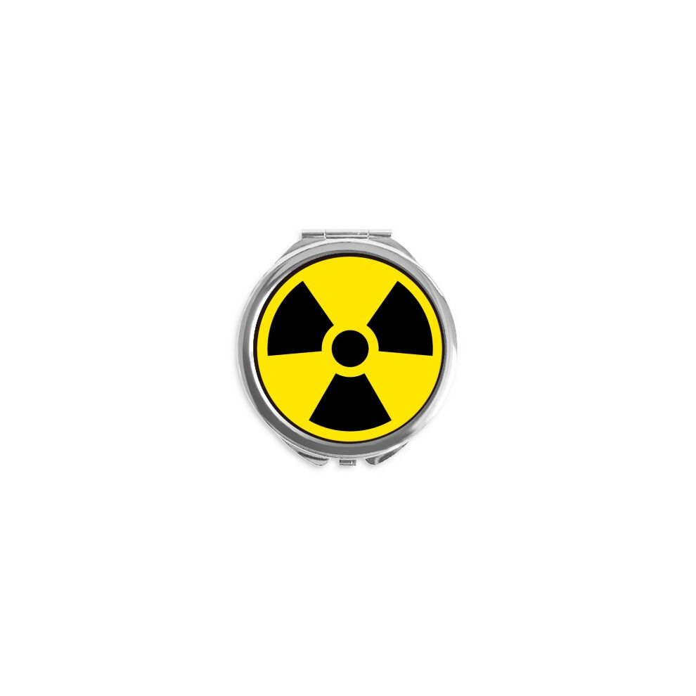 Diythinker Yellow Dangerous Checal Radiation Symbol Hand Compact Mirror Round Portable Pocket Glass
