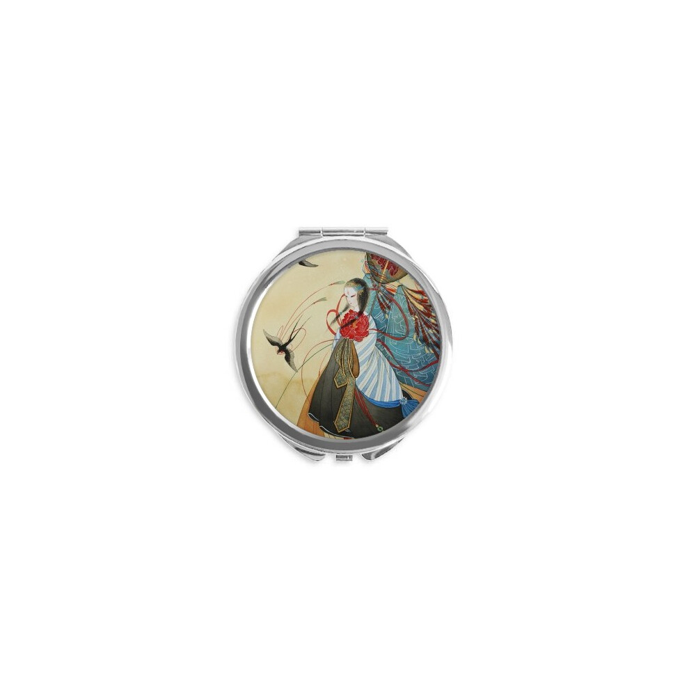 Diythinker Swallows Chinese Antique Illustrator Hand Compact Mirror Round Portable Pocket Glass