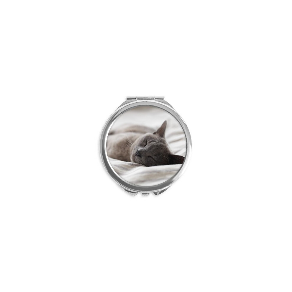 Diythinker Gray Animal Cute Cat Photograph Hand Compact Mirror Round Portable Pocket Glass