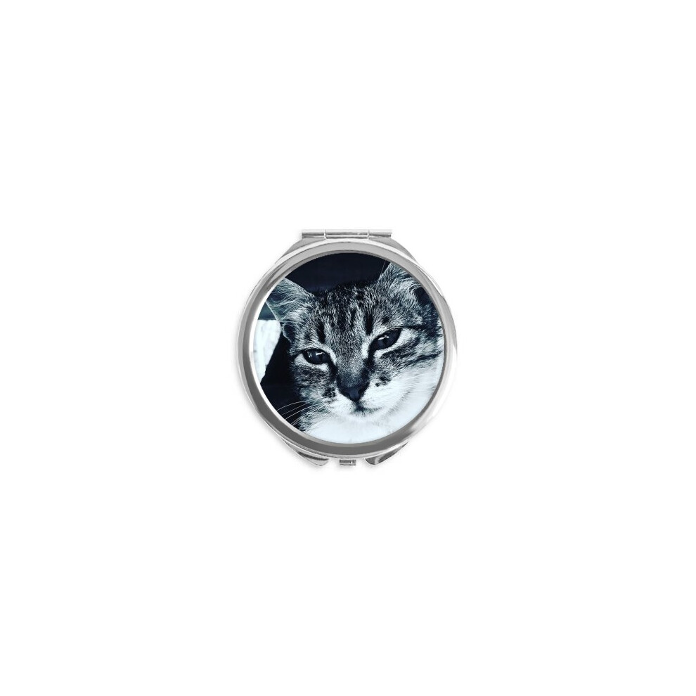 Diythinker Gray Animal Cool Cat Photograph Hand Compact Mirror Round Portable Pocket Glass