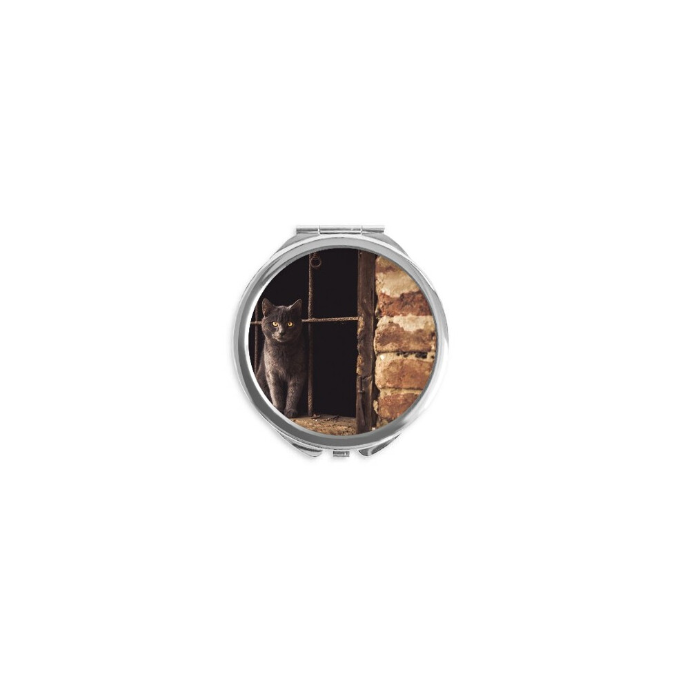 Diythinker Animal Corner Cat Photograph Picture Hand Compact Mirror Round Portable Pocket Glass
