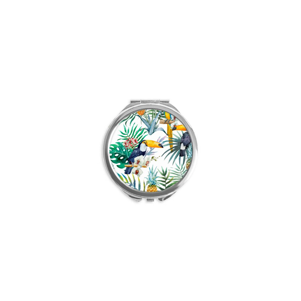 Diythinker Watercolor Toucan Shrub Pineapple Parrot Hand Compact Mirror Round Portable Pocket Glass