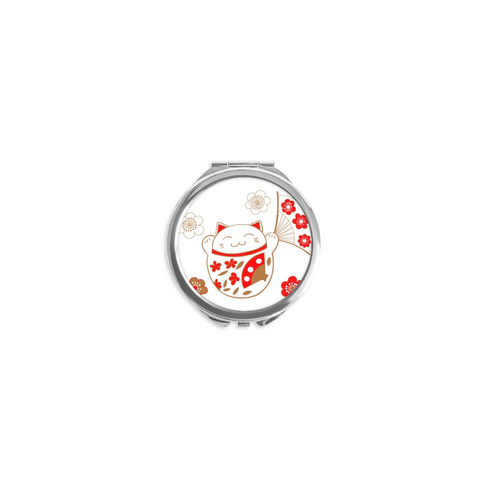 Diythinker Lucky Fortune Cat Flower Fan Japan Hand Compact Mirror Round Portable Pocket Glass