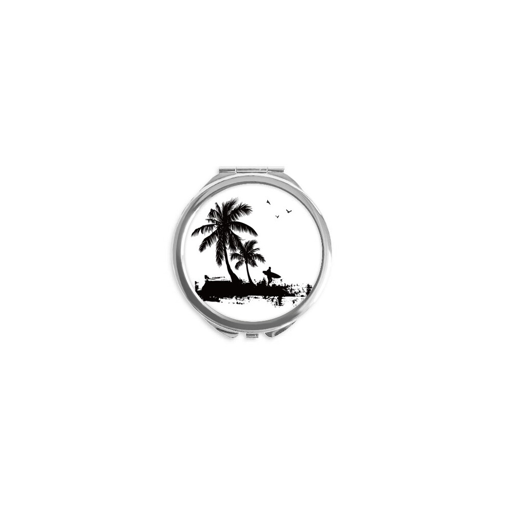 Diythinker Beach Coconut Tree Illustration Pattern Hand Compact Mirror Round Portable Pocket Glass