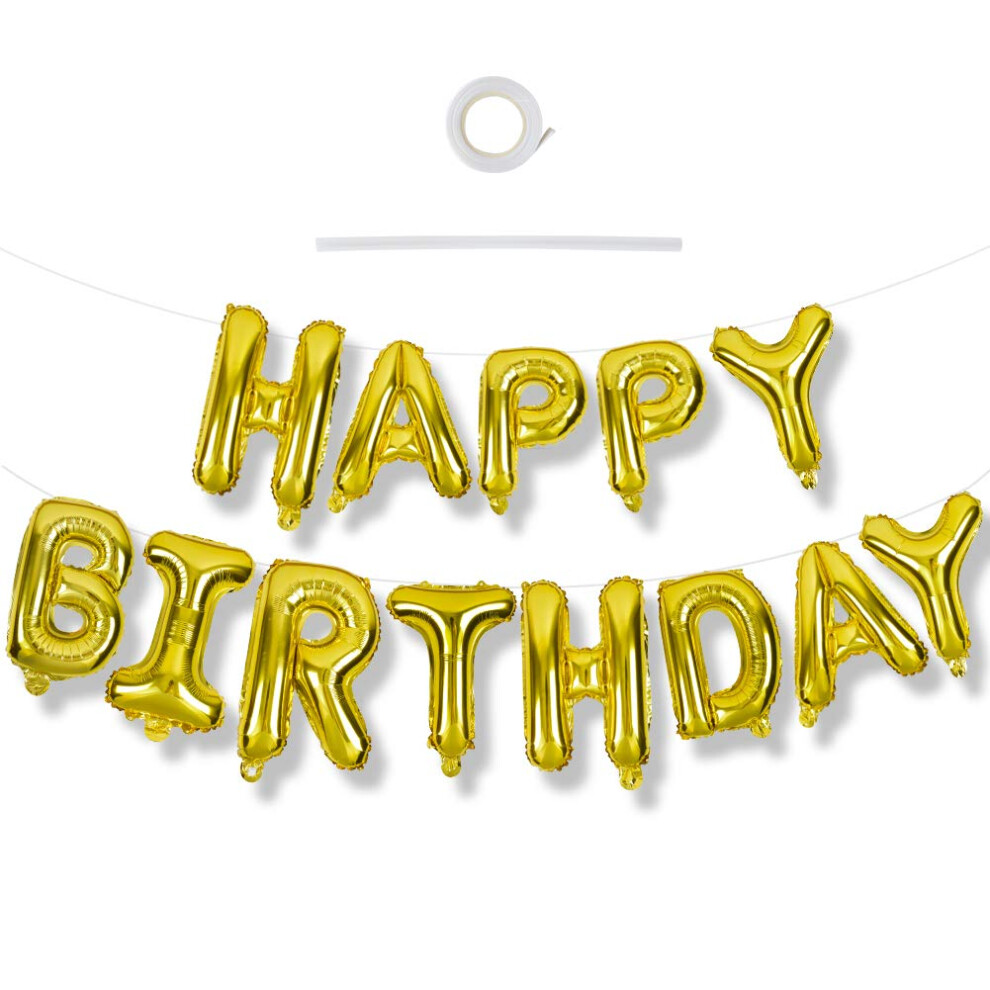 TONIFUL 3D gold Happy Birthday Balloons Banner with ribbon straw  16 I