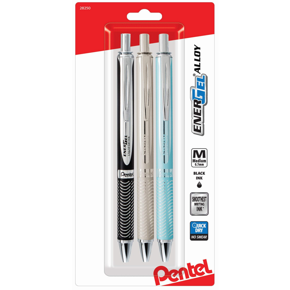 Pentel Energel Alloy Rt Retractable Liquid Black Ink Gel Pens  3 Pack