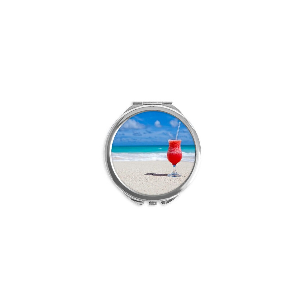 Diythinker Ocean Sand Beach Watermelon Juice Picture Hand Compact Mirror Round Portable Pocket Glass