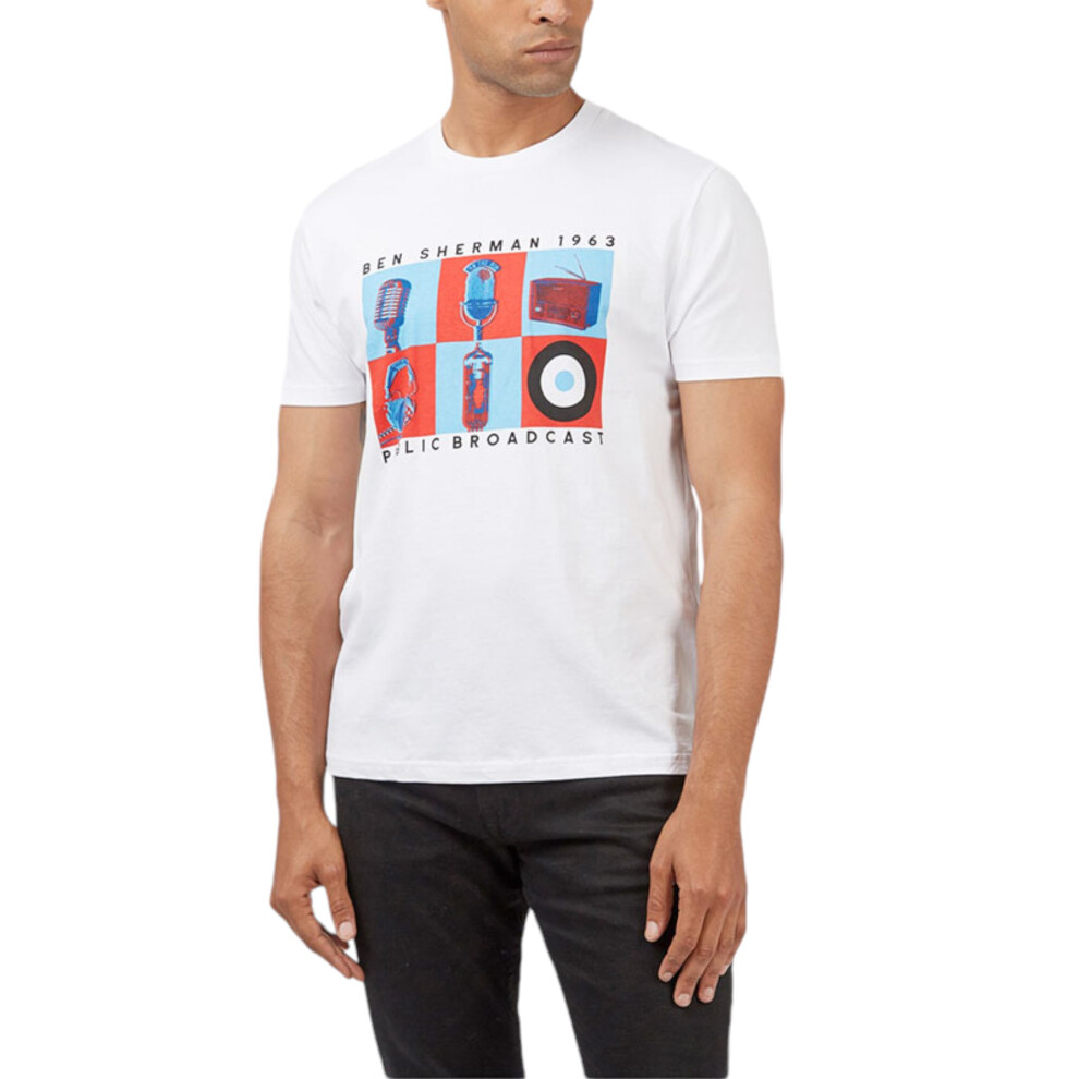 (White, L) BEN SHERMAN 8163 Mens T Shirts Casual Cotton Tee