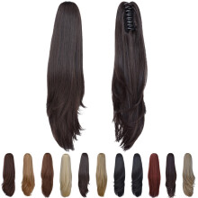 SYXLCYGG Donkerbruine Clip Ponytail Extensions Rechte Clip Claw Ponytails 18" 4.3 OZ Synthetisch