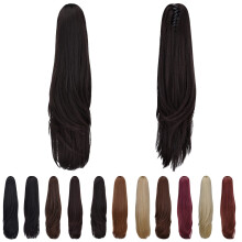 SYXLCYGG Coleta Clip en Marrón Oscuro Yaki Recta 22" 5.5 OZ Sintética para Mujeres