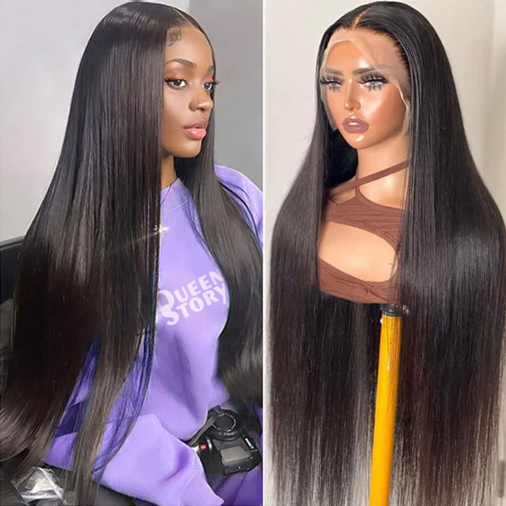 Queen Story 34 Inch Straight Lace Front Wigs Human Hair 180% Density 1