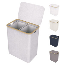 Lonbet - Light gray Double Laundry Hamper with Lid 2 Sections and Rem