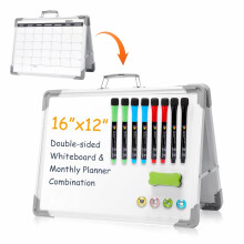 Lavagna magnetica cancellabile a secco con calendario - Lavagna piccola a doppia faccia sul desktop con agenda mensile Lavagna bianca pieghevole