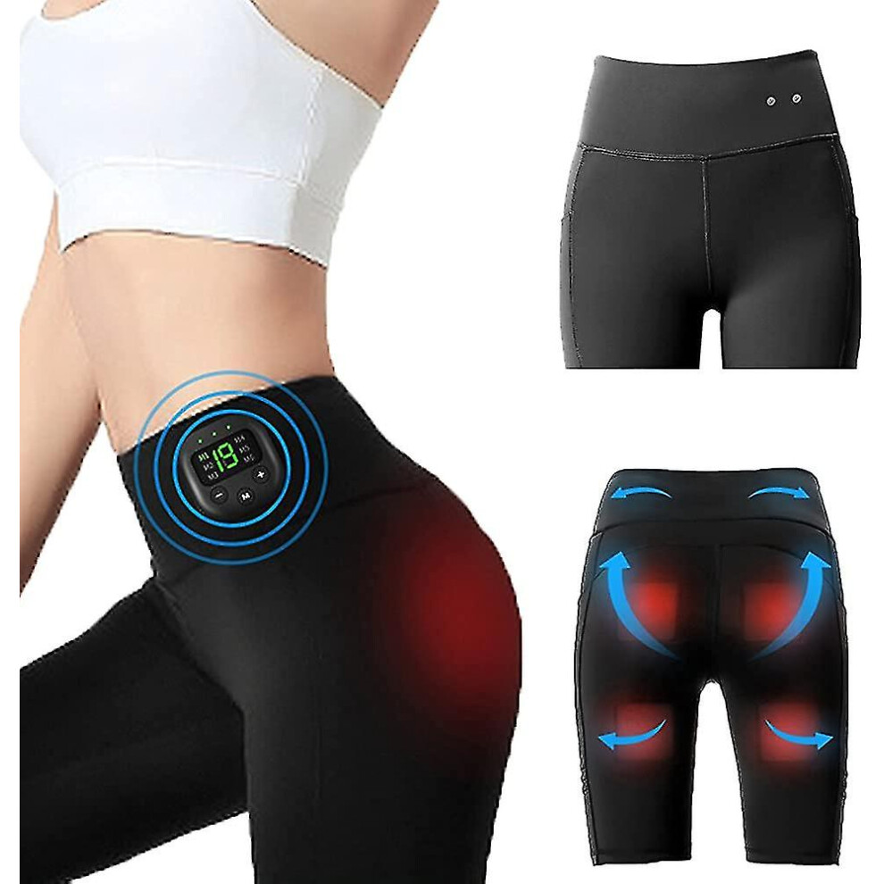 (L) High Waist Shorts Yoga Pants With Ems Muscle Stimulator Rechargeable, Buttock Ultimate Ems Stimulator For Men And Women 8 Modes 19 Intensity Levels