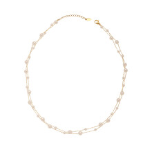 (18K gold) Elegant ladies' Gypsophila pearl clavicle chain short necklace 18K gold non-fading