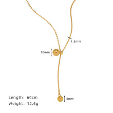 (18K gold) Elegant women's sweater chain necklace long round bead tassel 18K gold non-fading