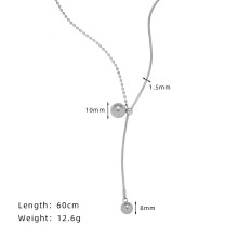 (S925 silver) Elegant women's sweater chain necklace long round bead tassel 18K gold non-fading