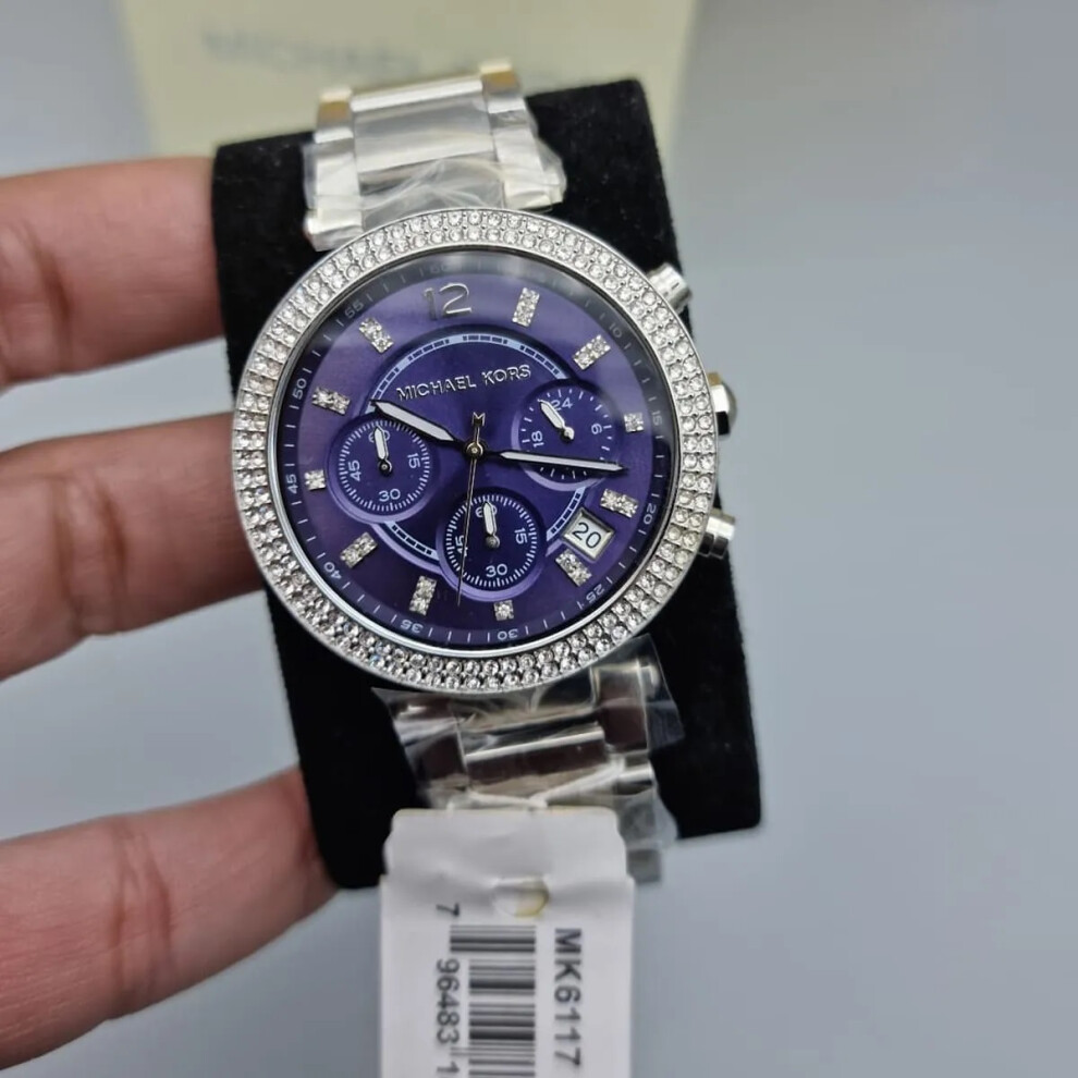 MICHAEL KORS MK6117 WOMEN'S WATCH SILVER STRAP BLUE DIAL SILVER CASE