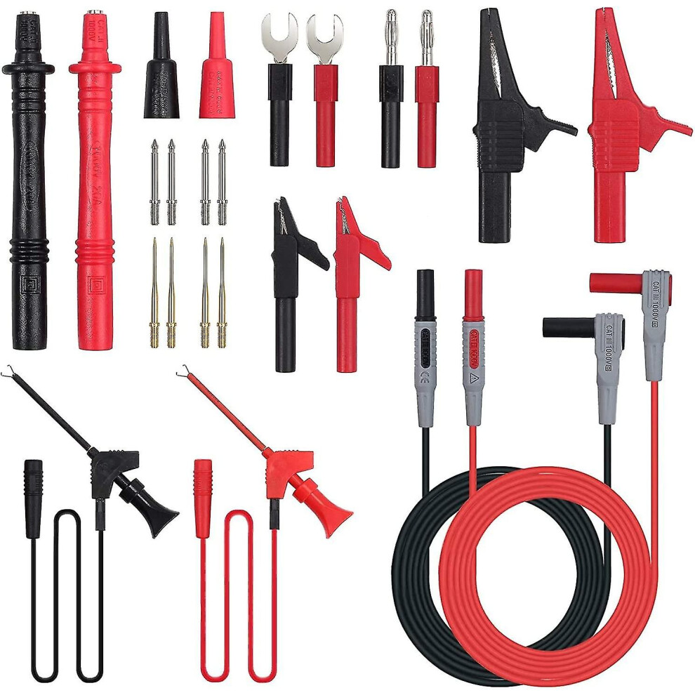 (Red) Multimeter Test Leads, 24Pcs Electrical Multimeter Test Leads With Alligator Clips, Test Probe, Spring Plug, Banana Plug For Multimeters Electri Red