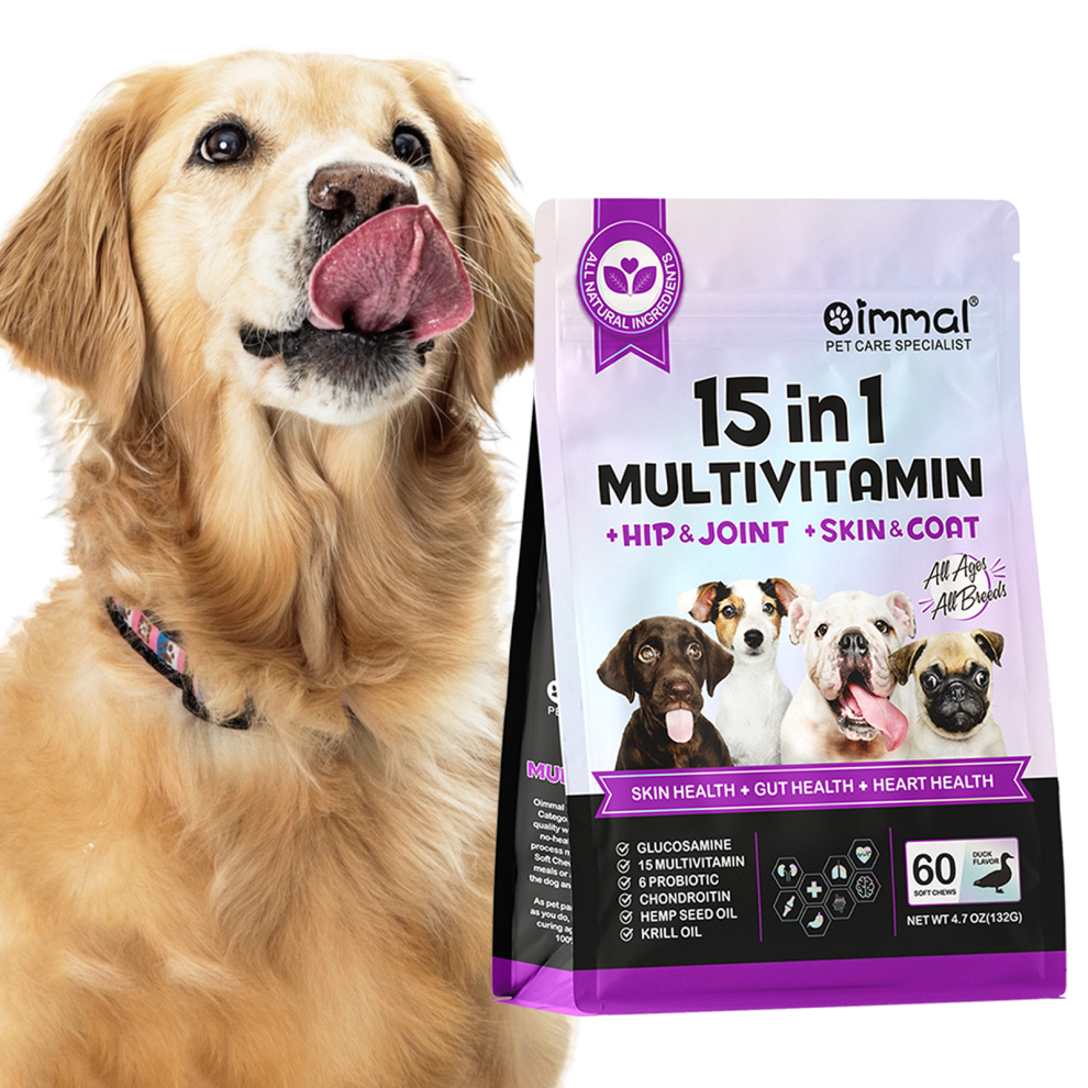 Oimmal Dog Multivitamin Chews Food Treats Probiotic Supplement Blend Skin Gut Heart