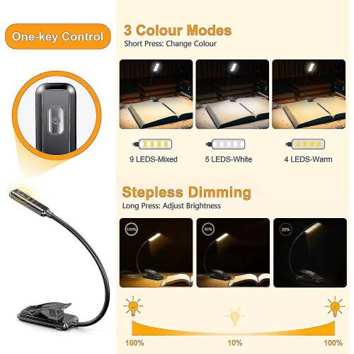 9 Led Book Light, Gritin 3 Eye-protecting Modes Reading Light Book Lamp (warm 2