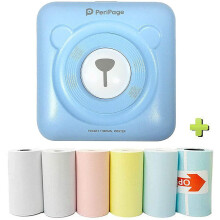 (Blue) Mini Thermal Photo Printer Portable Photo Printer Wireless Blue-tooth Label Printer Pocket With 6 Pcs Papers