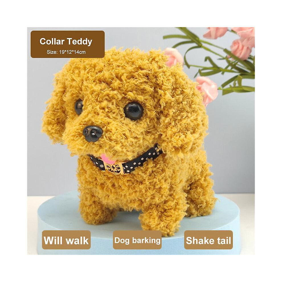 (Teddy) Kawaii Dog Plush Toy Can Walk Bark Nod Simulation Plush Electric Puppy Without Battery Kids Toys Electric Puppy Can Wag Tail
