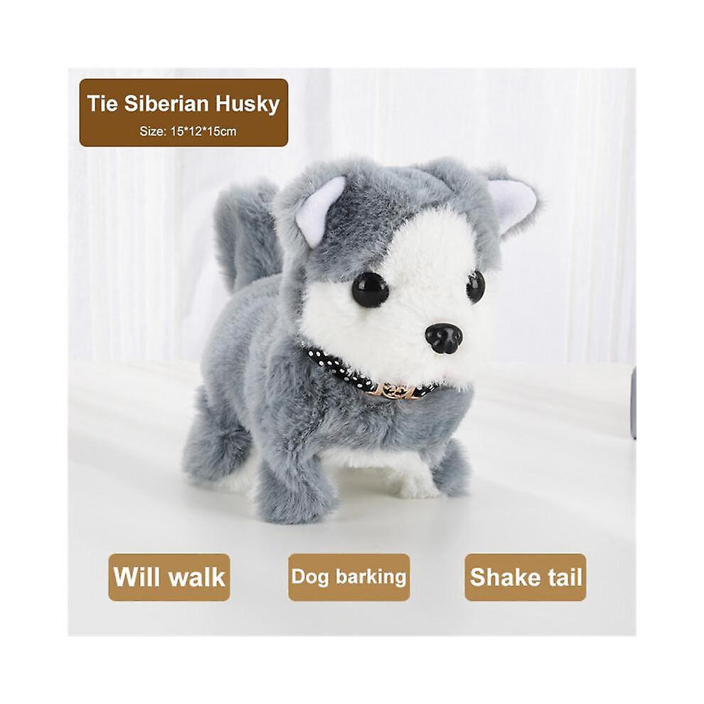 (Husky) Kawaii Dog Plush Toy Can Walk Bark Nod Simulation Plush Electric Puppy Without Battery Kids Toys Electric Puppy Can Wag Tail