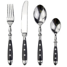 (3152 black) Classic Elegant Resin Rivets Handle Style Stainless Steel Western Cutlery 4 In 1 Set Delicate Utensils Dinnerware For Home-g