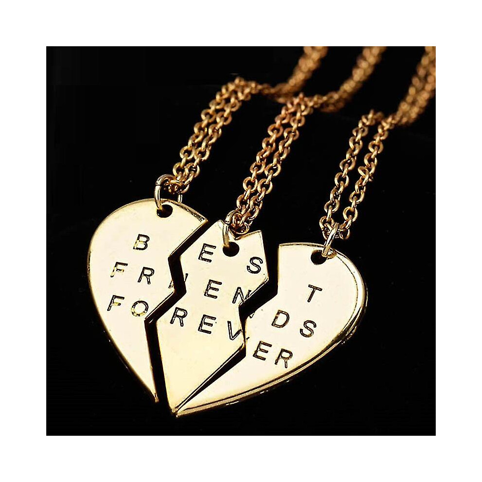 (Gold) Fashion 3pieces Broken Heart Pendant Necklace Chic Best Friends Forever Necklace