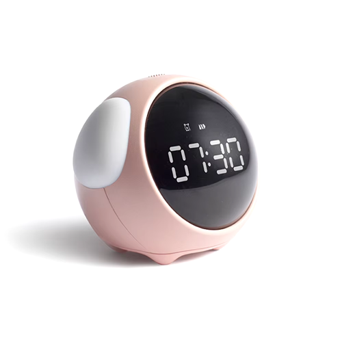 (Pink) Expression Alarm Clock Voice Control Night Light