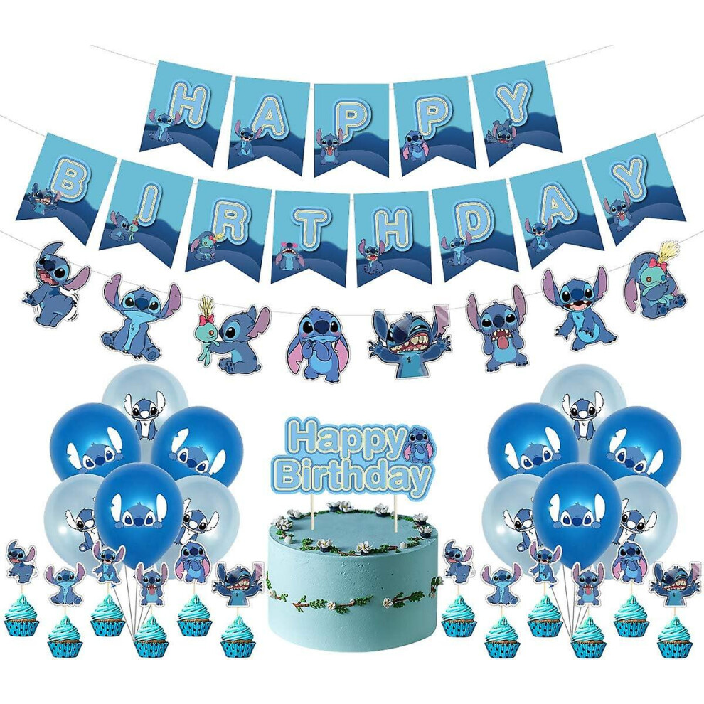 Lilo And Stitch Birthday Party Decoration, Stitch Birthday Banner Cake Toppers Balloons,stitch Theme Birthday Party Decorations