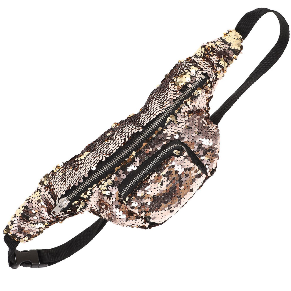 Sequins Waist Bag Multifunctional Cosmetic Makeup Fanny Pack Casual Waist Pouch (champagne