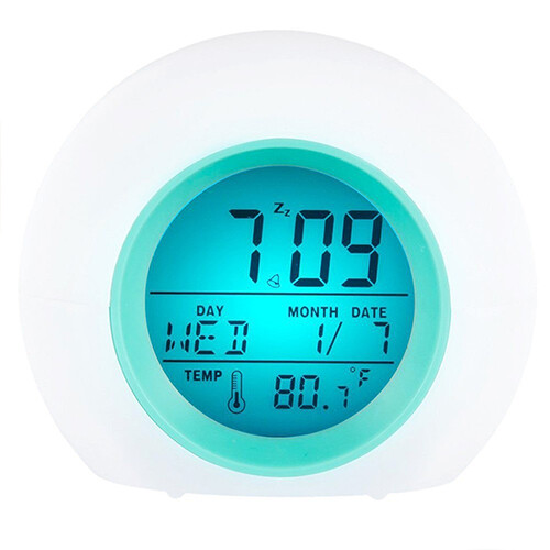Kids Digital Alarm Clock 7 Color Night Light Temperature Wake Up Timer