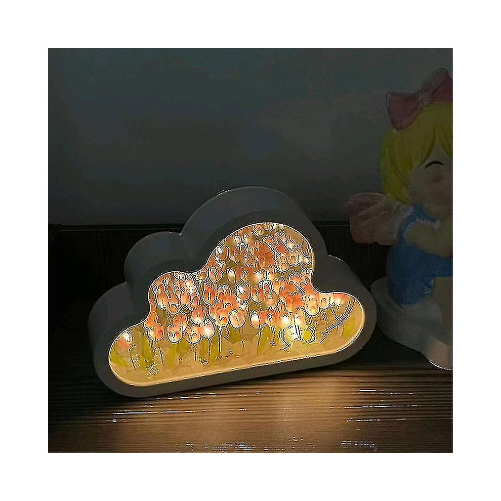 (Pink, B) Black Friday Diy Tulip Night Light, Cloud Tulip Mirror Night Light, Simulation Flower Bedroom