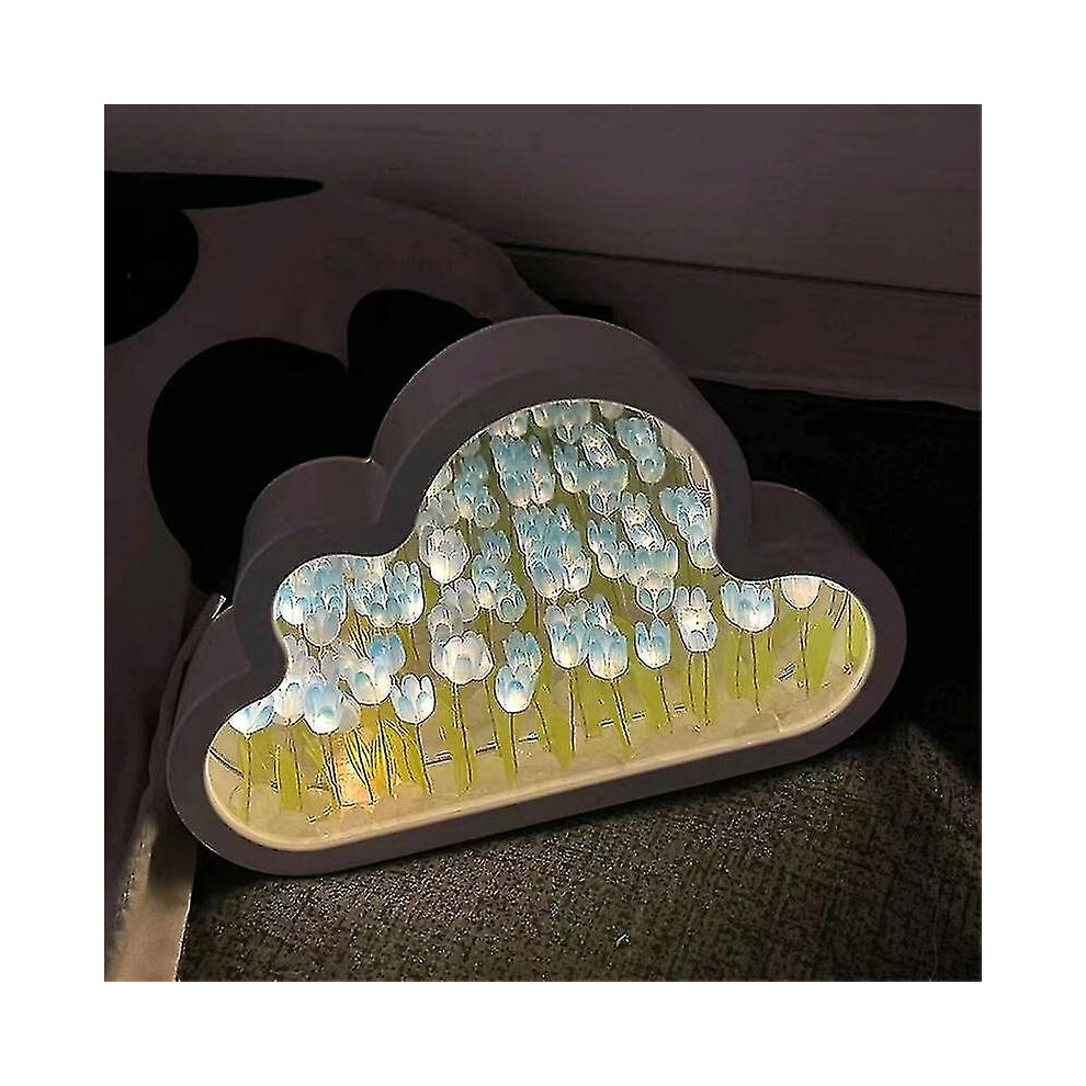 (Blue, B) Black Friday Diy Tulip Night Light, Cloud Tulip Mirror Night Light, Simulation Flower Bedroom