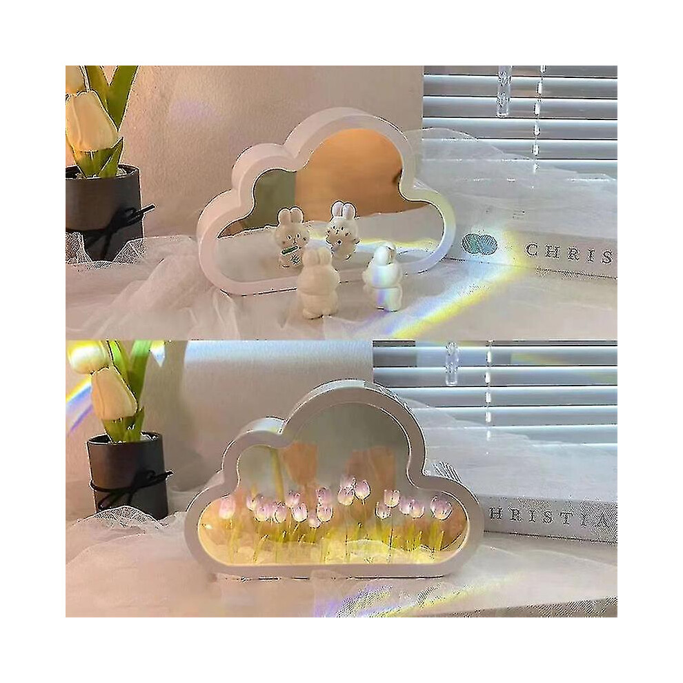 (Purple, A) Black Friday Diy Tulip Night Light, Cloud Tulip Mirror Night Light, Simulation Flower Bedroom