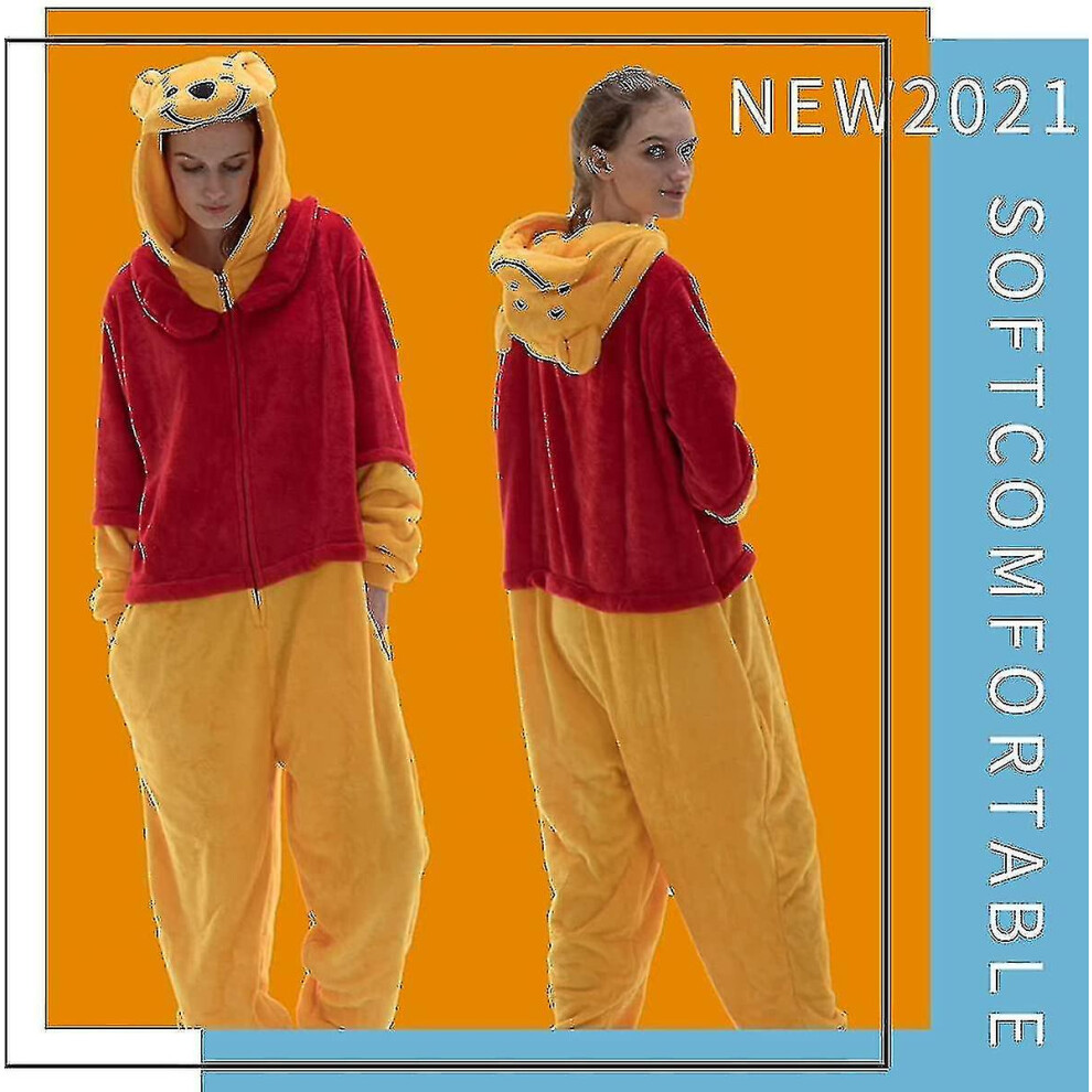 (Winnie the pooh, Large) Snug Fit Unisex Adult Onesie Pajamas Animal One Piece Halloween Costume Sleepwear-r