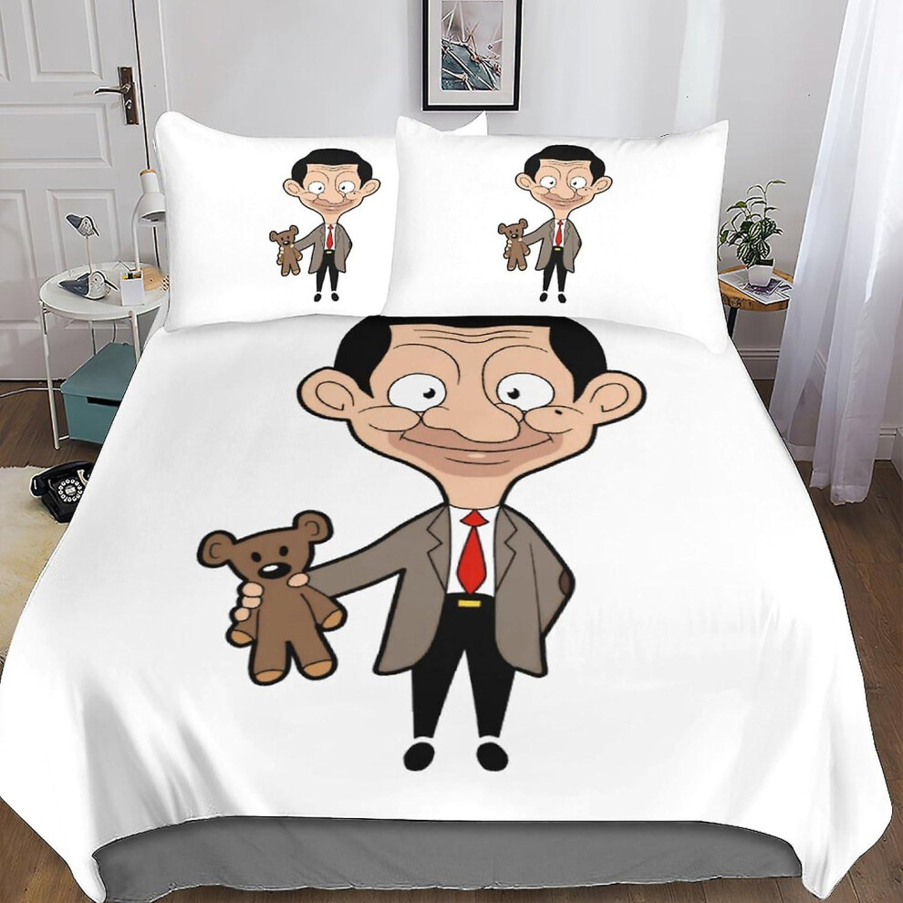 (Single  135X200cm) Mr. Bean Duvet Cover Set 3D Bedding Set comedian Comforter Cover Set Bedspread Cover Microfiber 3 Piece Set Quilt Cover wit