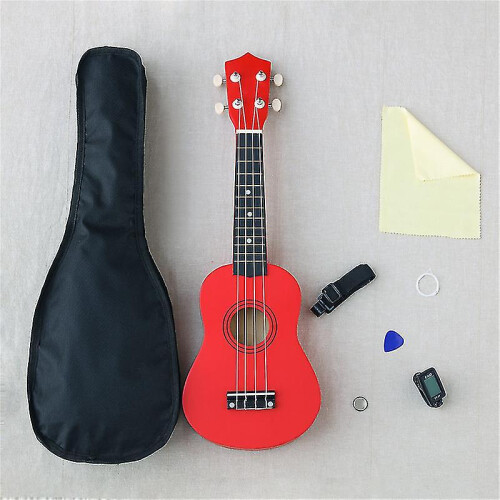 (red) Ukulele Combo 21 Ukulele Black Soprano 4 Strings Uke Hawaii Bass Stringed Musical Instrument Set Kitstunerstringstrapbag