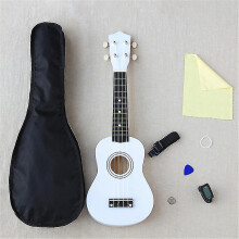(white) Ukulele Combo 21 Ukulele Black Soprano 4 Strings Uke Hawaii Bass Stringed Musical Instrument Set Kitstunerstringstrapbag