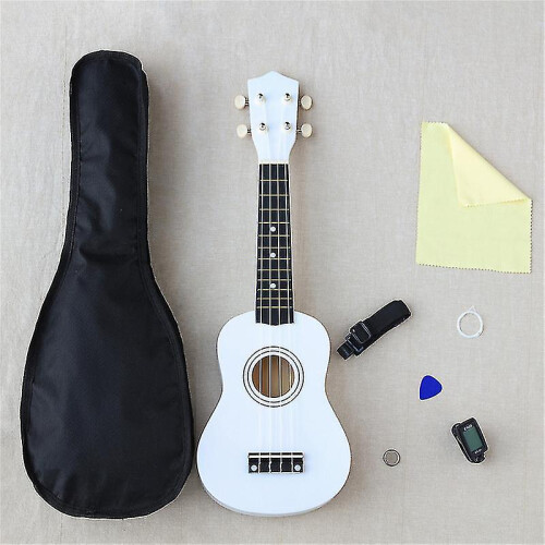 (white) Ukulele Combo 21 Ukulele Black Soprano 4 Strings Uke Hawaii Bass Stringed Musical Instrument Set Kitstunerstringstrapbag
