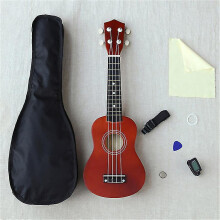 (brown) Ukulele Combo 21 Ukulele Black Soprano 4 Strings Uke Hawaii Bass Stringed Musical Instrument Set Kitstunerstringstrapbag