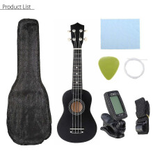 (black) Ukulele Combo 21 Ukulele Black Soprano 4 Strings Uke Hawaii Bass Stringed Musical Instrument Set Kitstunerstringstrapbag