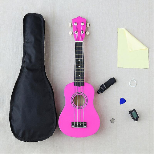 (rose) Ukulele Combo 21 Ukulele Black Soprano 4 Strings Uke Hawaii Bass Stringed Musical Instrument Set Kitstunerstringstrapbag