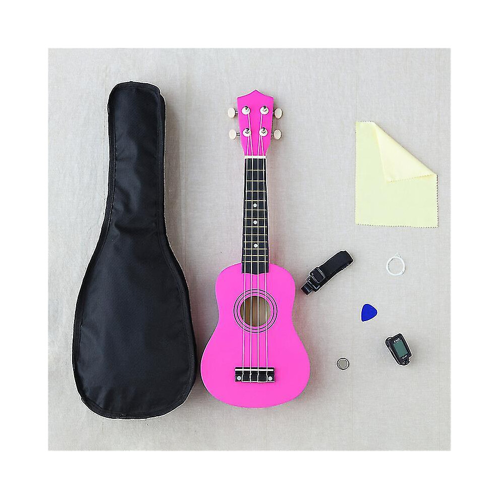 (rose) Ukulele Combo 21 Ukulele Black Soprano 4 Strings Uke Hawaii Bass Stringed Musical Instrument Set Kitstunerstringstrapbag